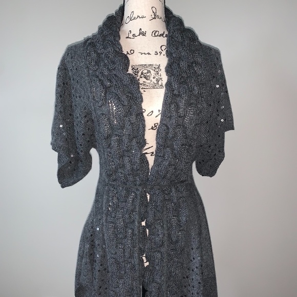 Grey Sequinned Knit Cardigan - Picture 2 of 9